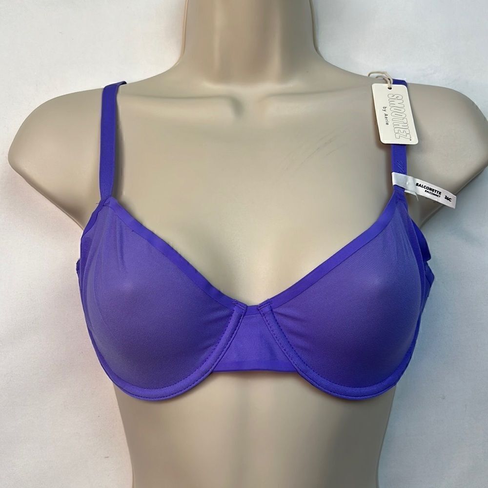 Aerie Smoothez Balconette Mesh unlined purple Demi bra NWT